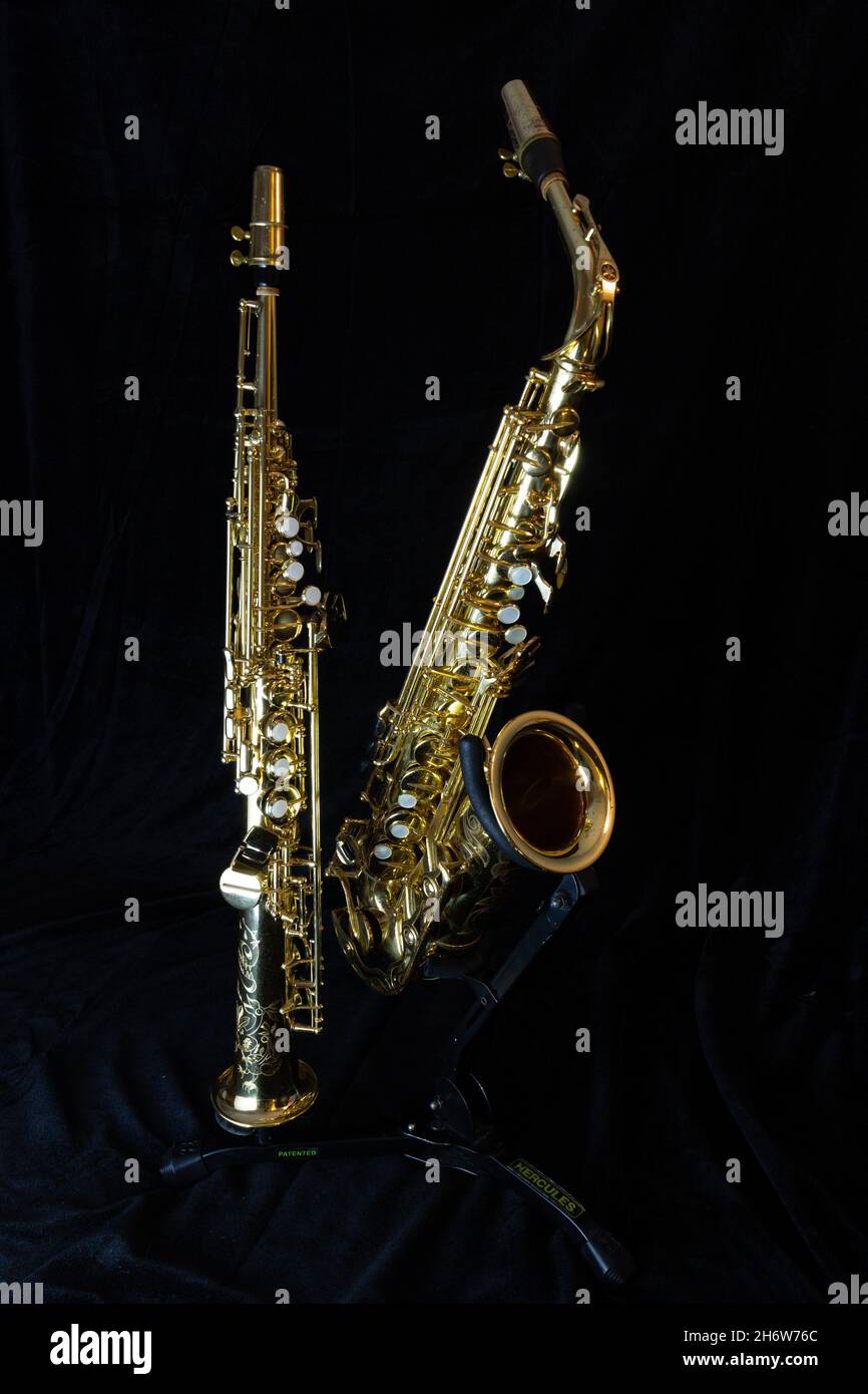 Alto Saxophone and Soprano Saxophone Stock Photo