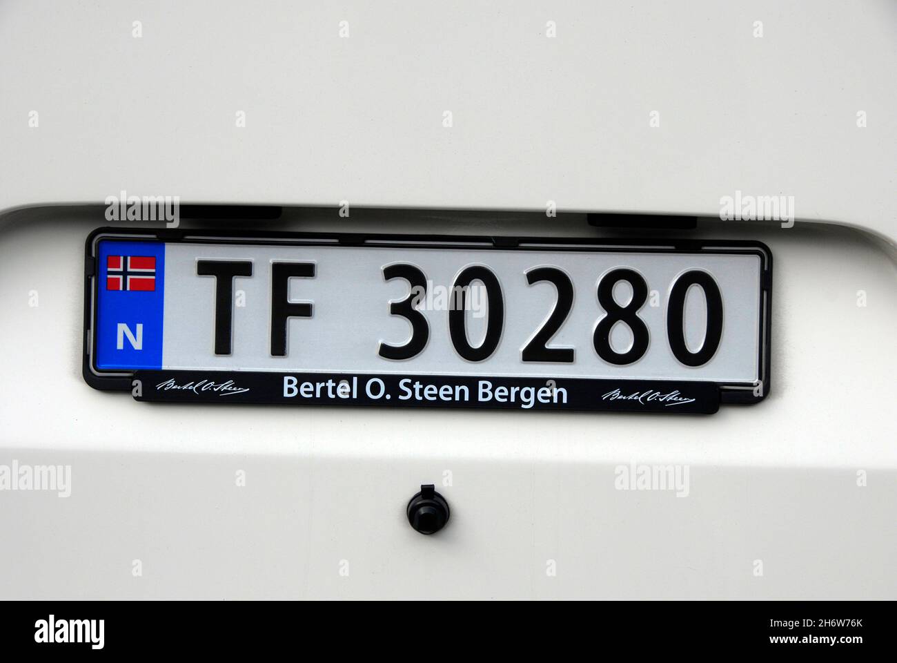 Registration number plate on vehicle, Norway Stock Photo