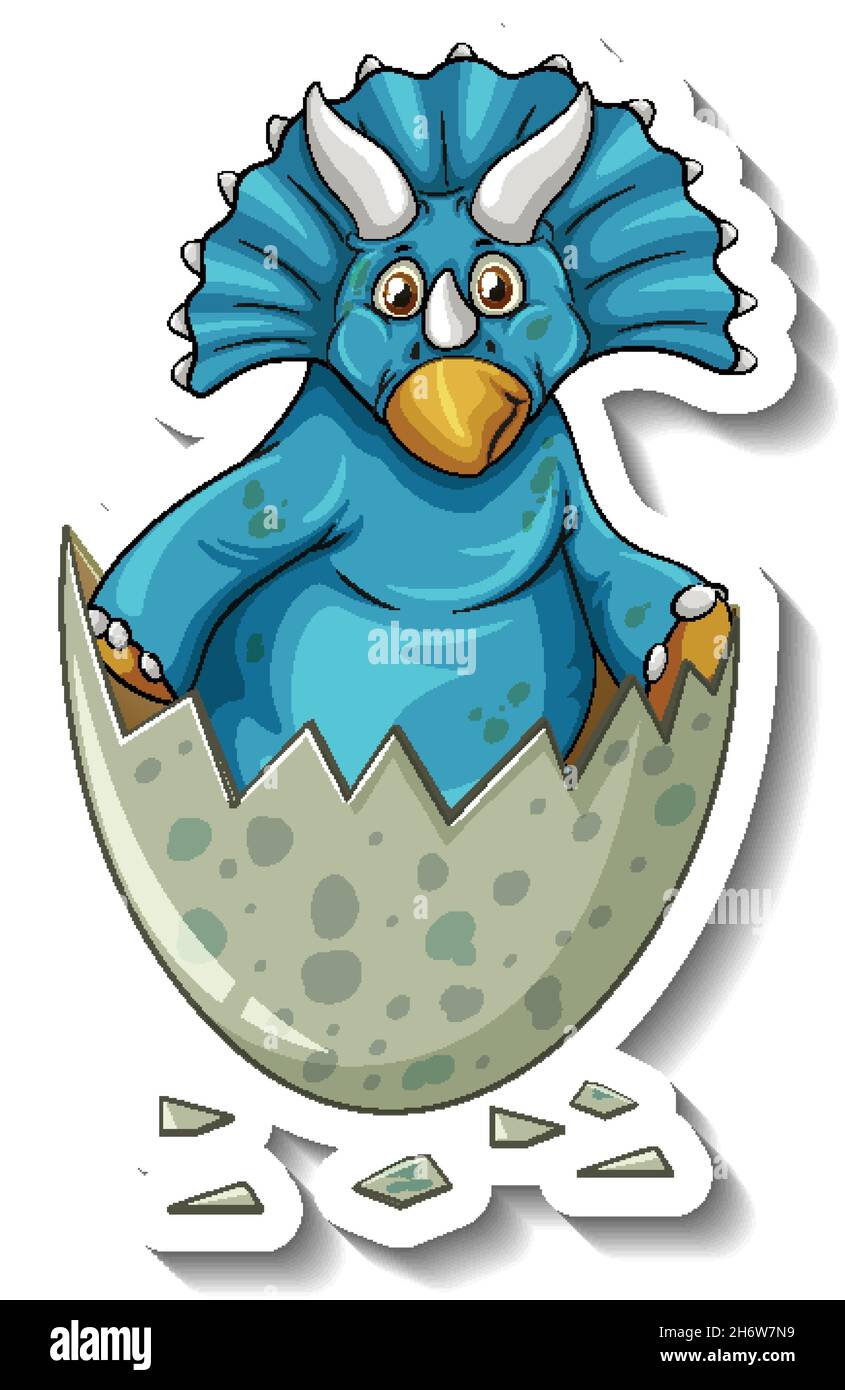 Triceratops dinosaur hatching from an egg cartoon character sticker ...