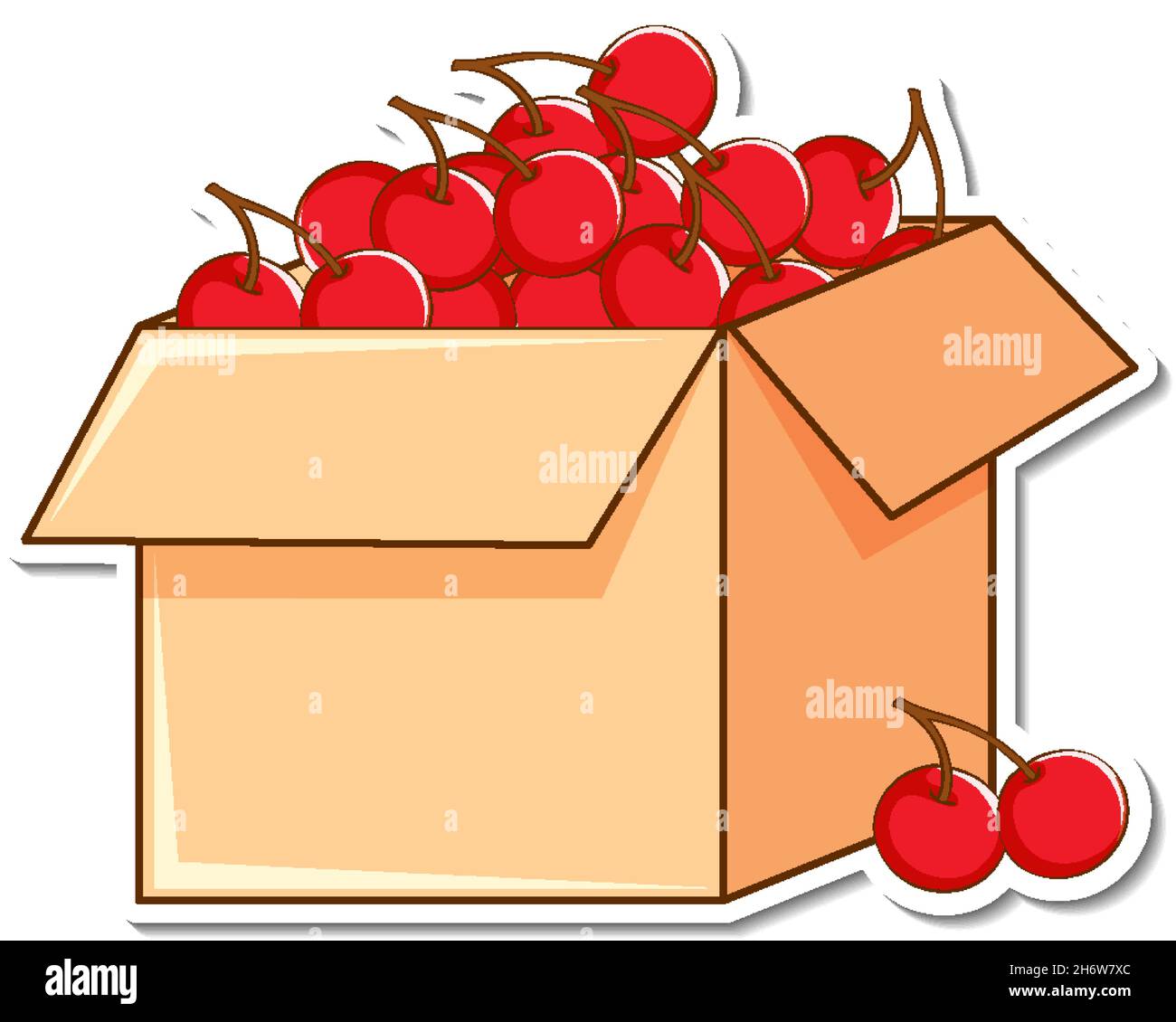 Sticker template with many cherries in a box illustration Stock Vector