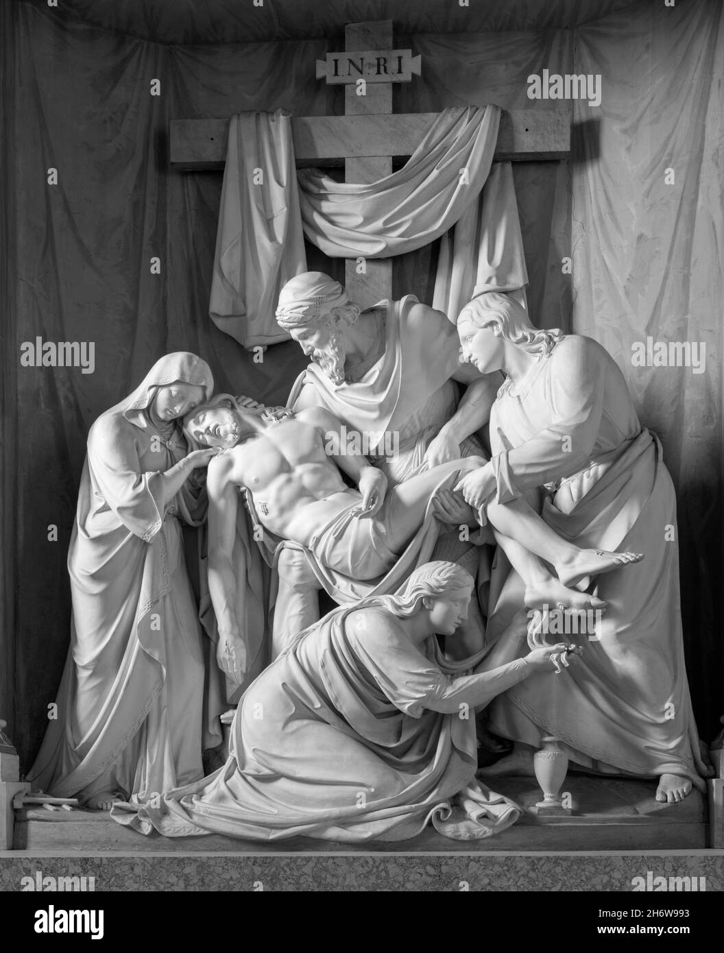 ROME, ITALY - AUGUST 28, 2021: The Deposition of the cross sculpture in church Chiesa della Trinita dei Monti by Wilhelm Theodor Achtermann Stock Photo