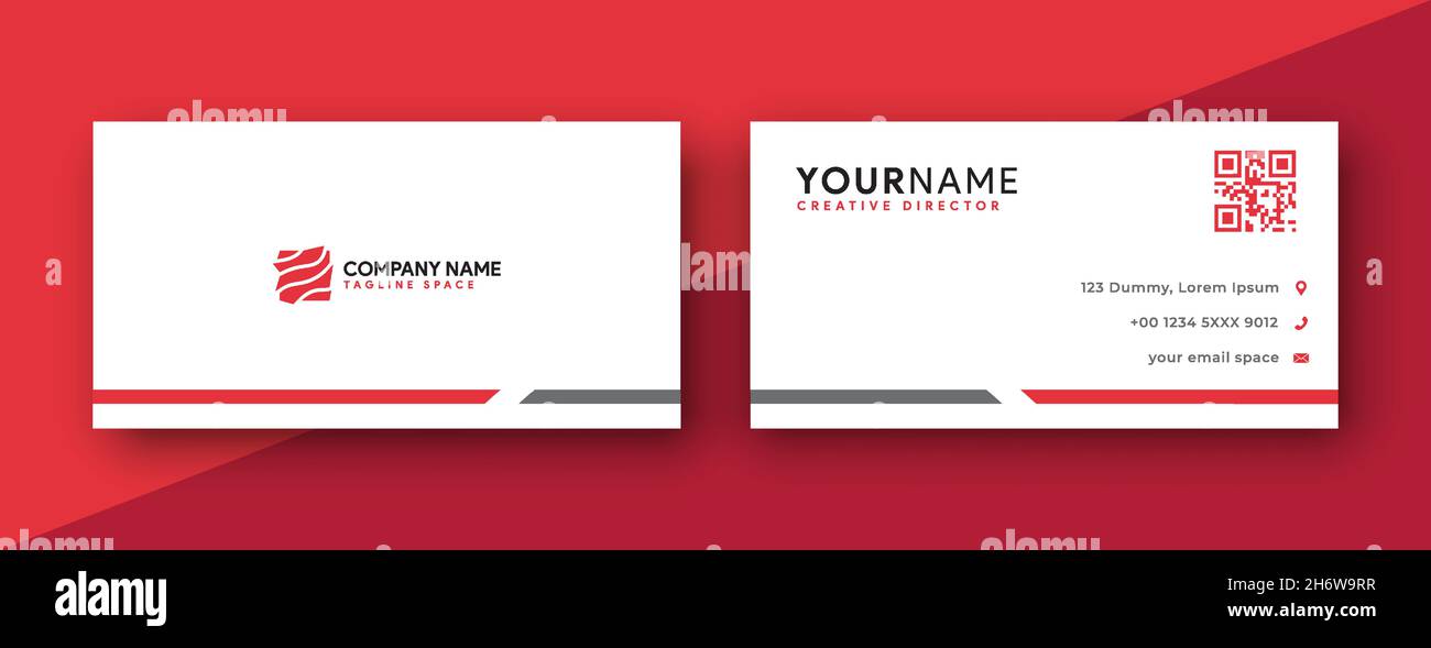 double sided business card design template. red business card design . simple and modern design . vector illustration Stock Vector