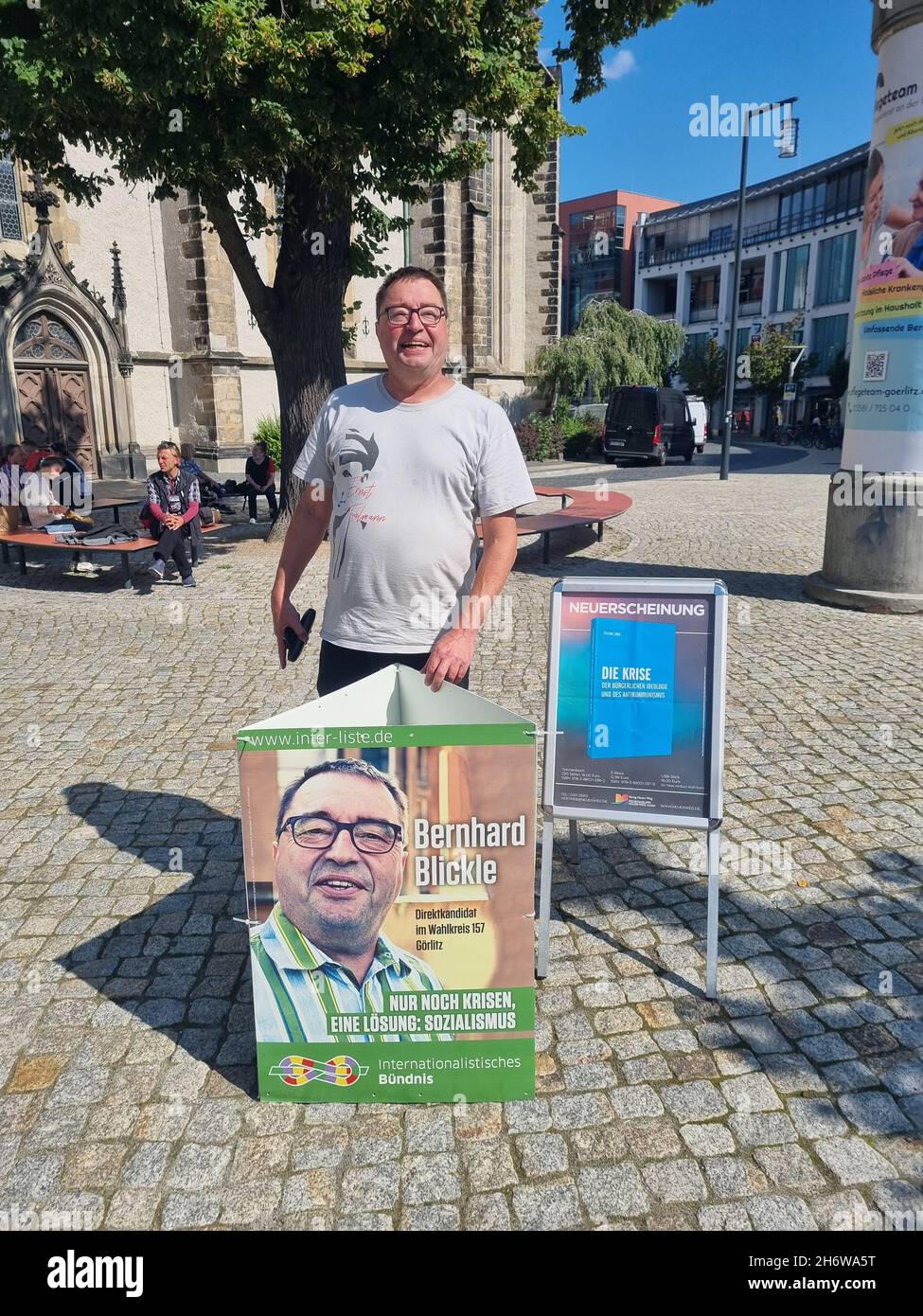 Bernhard Blickle , MLPD, Sozialistische Internationale, wahlkampf in Görlitz am 08.09.2021 Stock Photo
