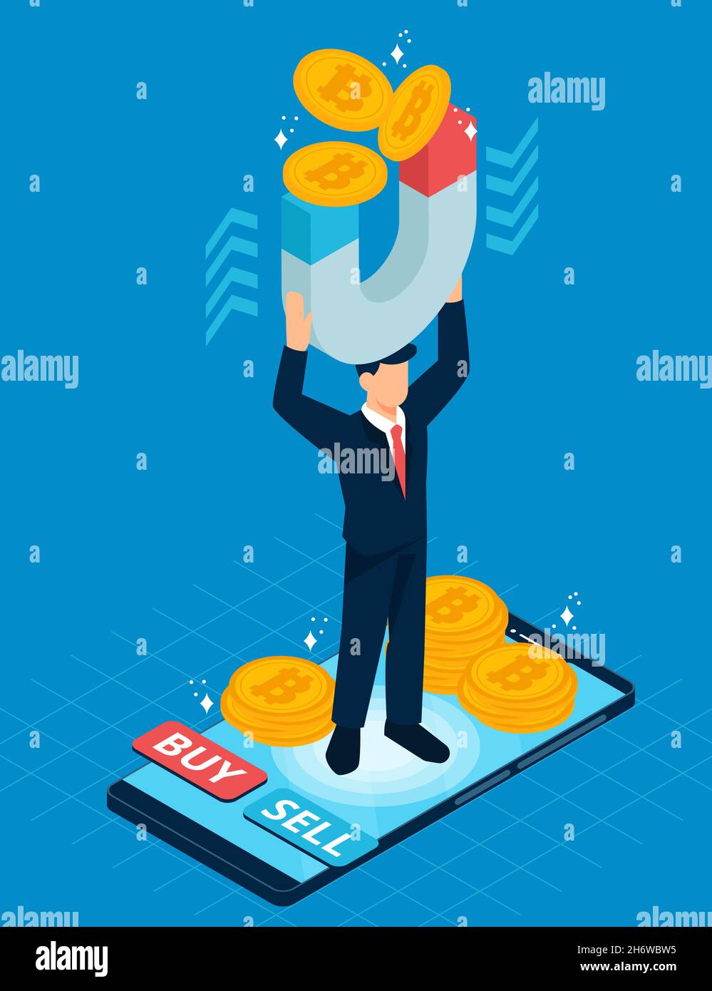 Isometric cryptocurrency concept with phone Vector illustration. Stock Vector