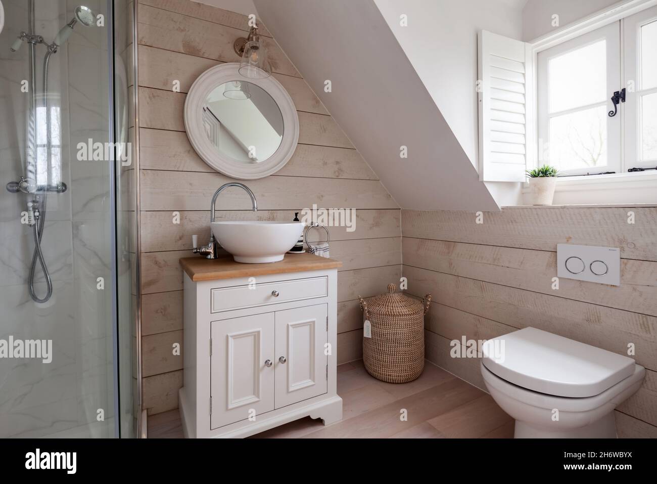 Shower room with sloping ceiling Stock Photo Alamy