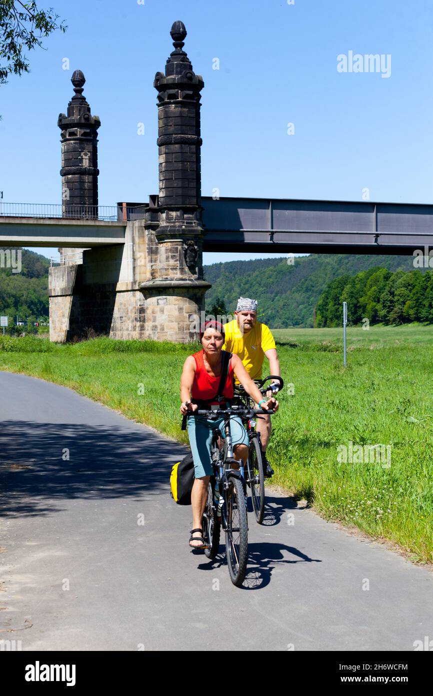 Senior couple biking Germany retired Stock Photo