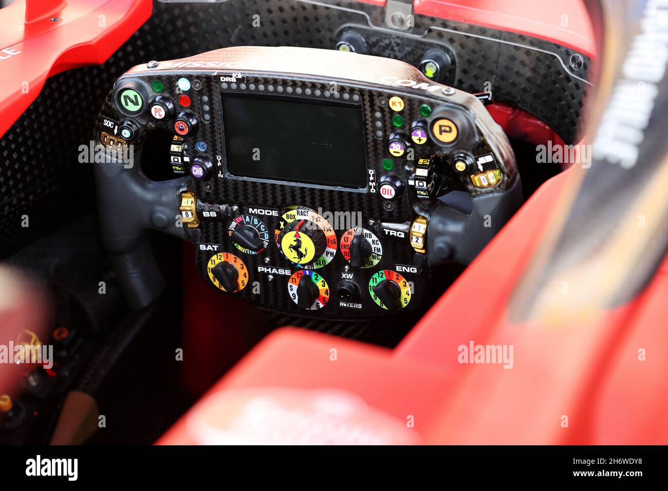 Doha, Qatar, 18.11.2021. Ferrari SF21 steering wheel. 18.11.2021