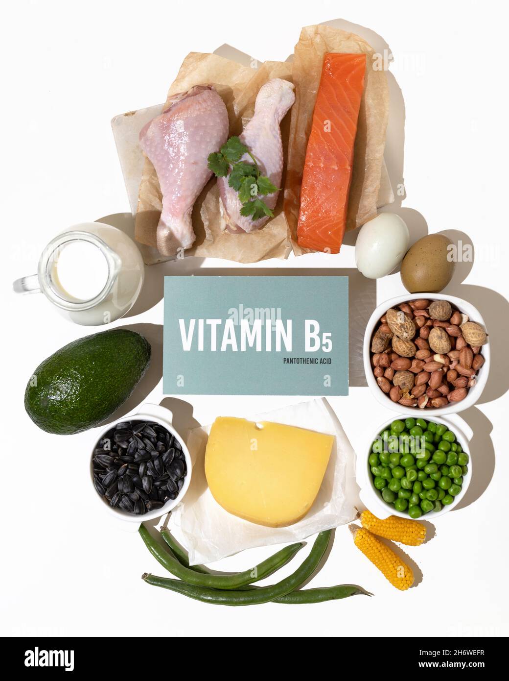 A set of natural products rich in vitamin b5 Pantothenic acid. Healthy