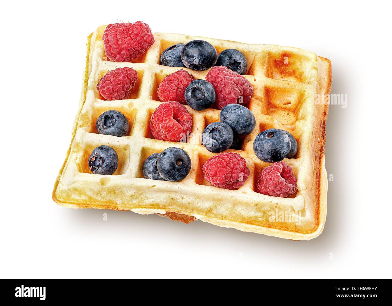 French waffle with berries top wiev isolated on white Stock Photo