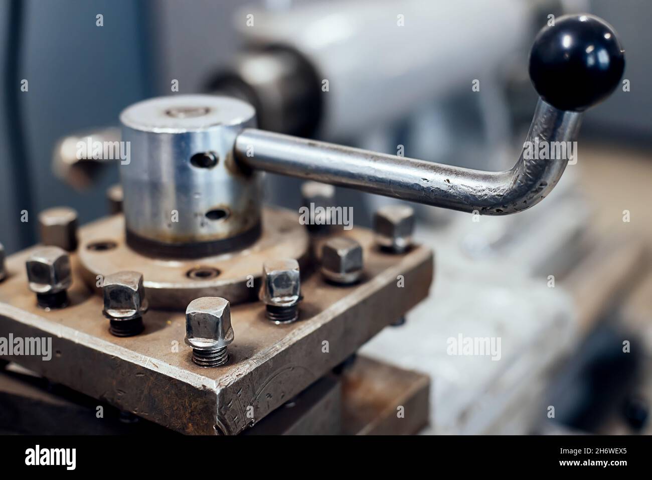 Industrial background. Metal lathe detail close-up. Part of industrial ...