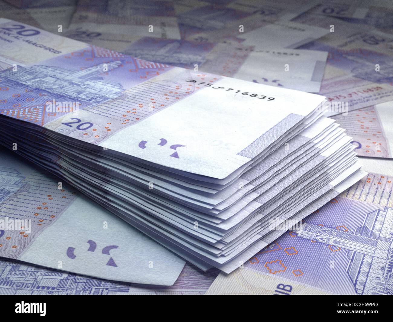 Money of Morocco. Dirham bills. MAD banknotes. 20 Arabic. Business