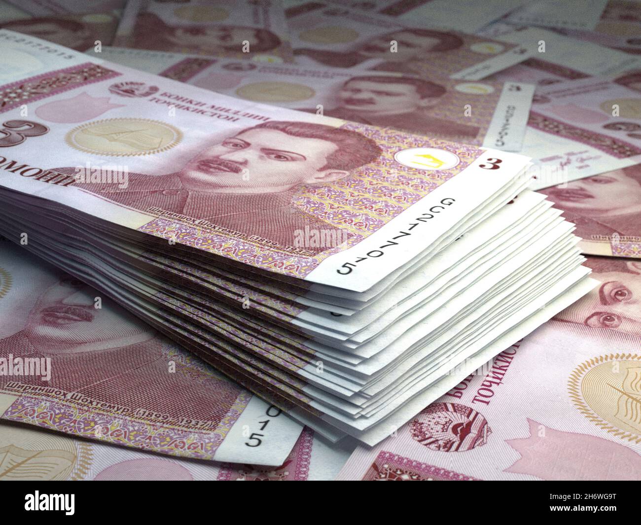 Money of Tajikistan. Somoni bills. TJS banknotes. 3 Tajik. Business,  finance, news background. 3d illustration Stock Photo - Alamy