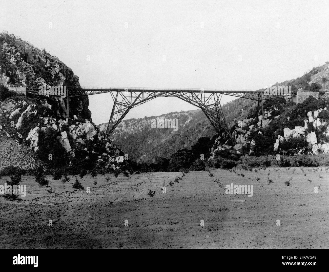 Historic image of Blaauw Krantz Bridge, Kowie Railway, near Grahamstown, Eastern Cape, South Africa, photographed in the 1890s. Stock Photo