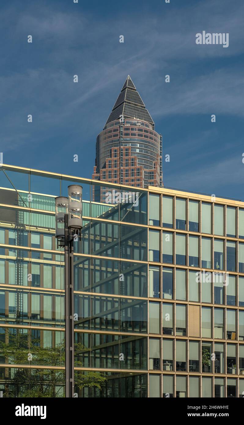 view to the Messetower at the trade fair, Frankfurt, Germany Stock Photo