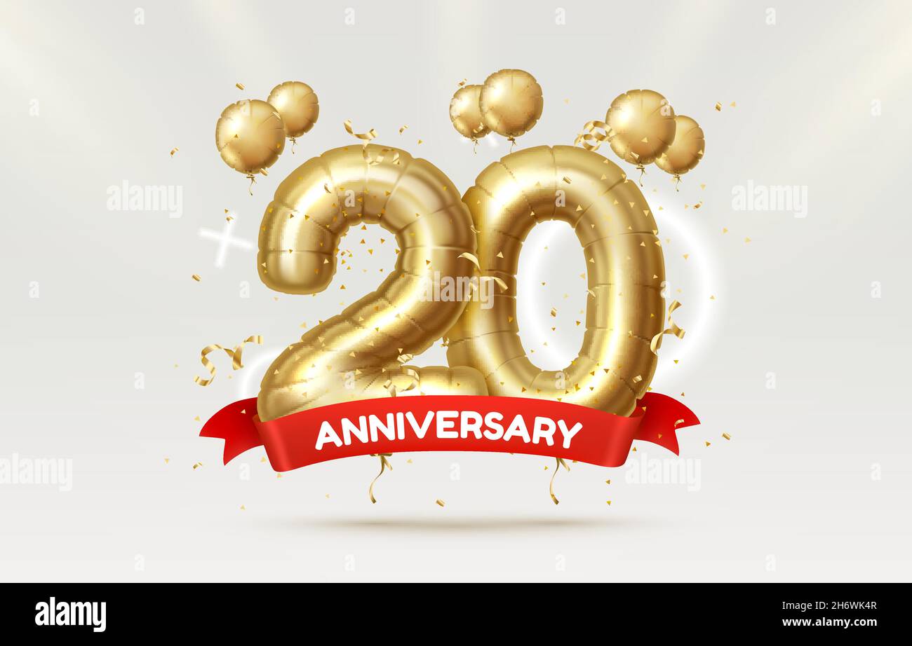 20 years anniversary of the person birthday, balloons in the form of numbers of the year. Vector illustration Stock Vector