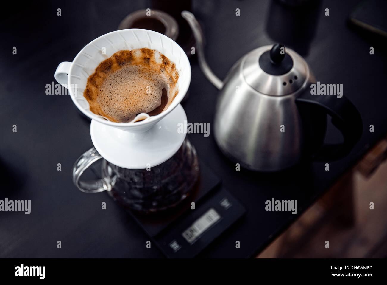 Alternative method of making coffee, funnel drip glasses with paper