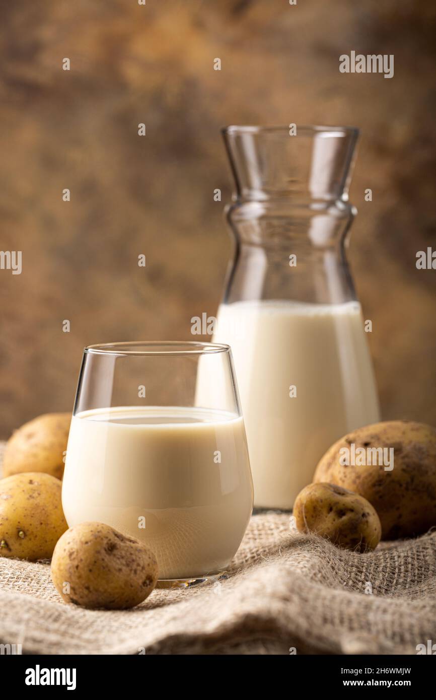 Potato milk alternative non dairy drink in glass Stock Photo