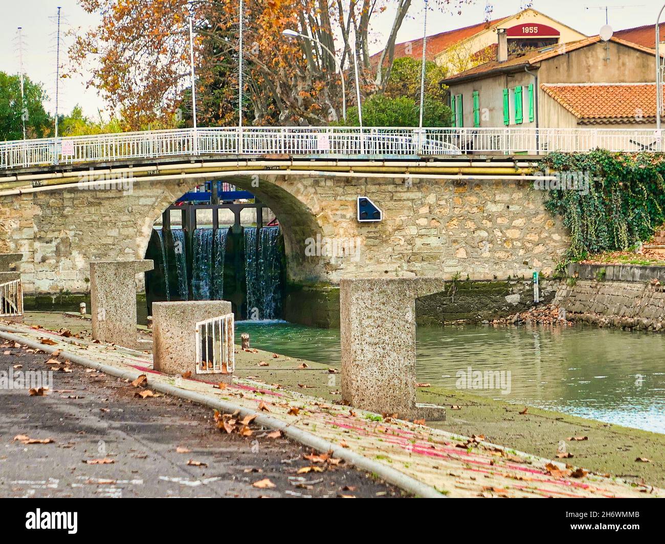 Canal du Midi at Villeneuve-lès-Béziers,Herault Stock Photo
