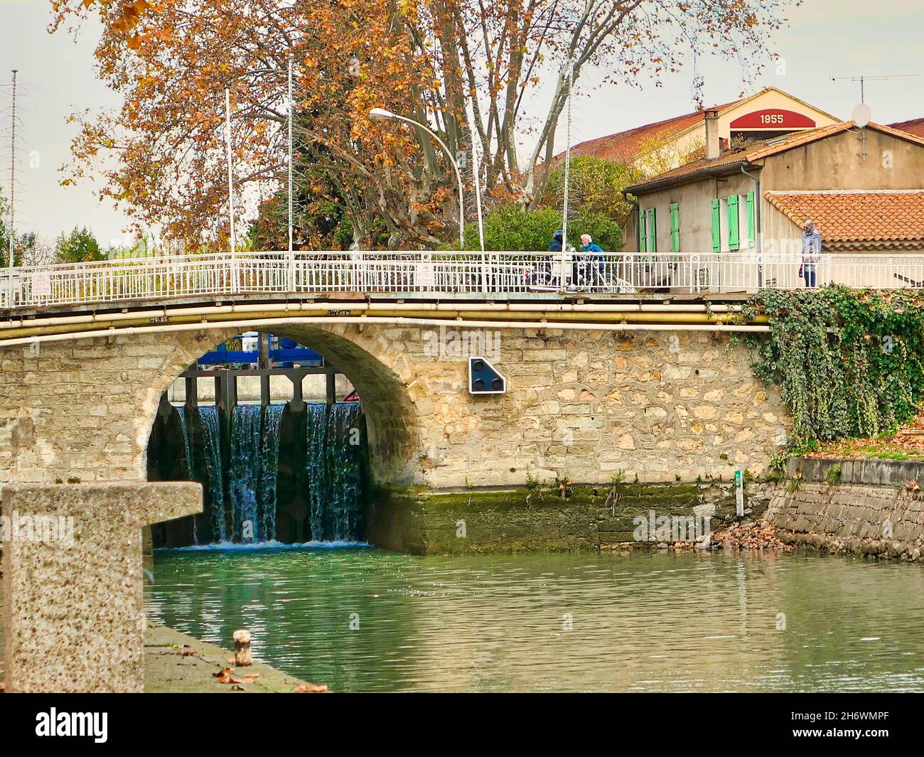 Canal du Midi at Villeneuve-lès-Béziers,Herault Stock Photo