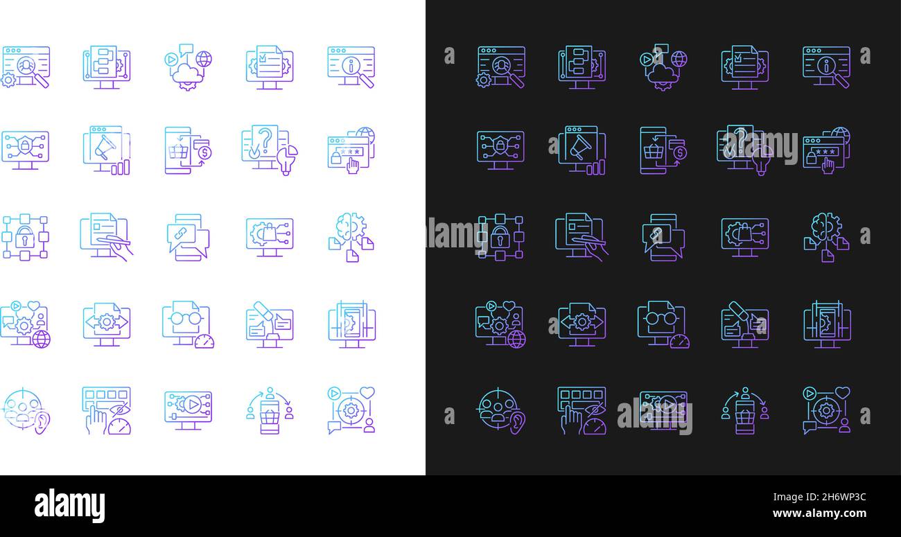 Digital skills gradient icons set for dark and light mode Stock Vector