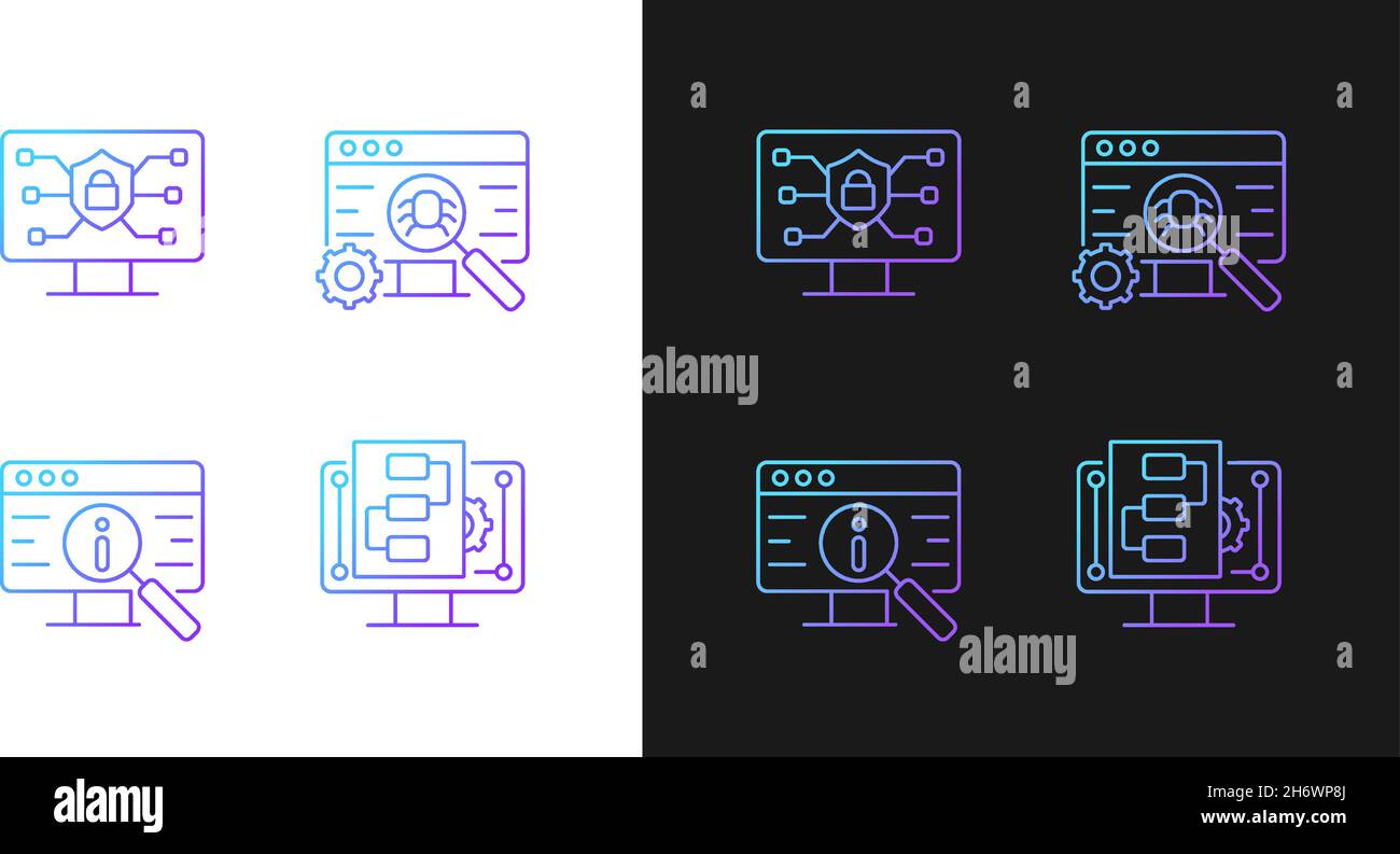 Use of digital technologies gradient icons set for dark and light mode ...