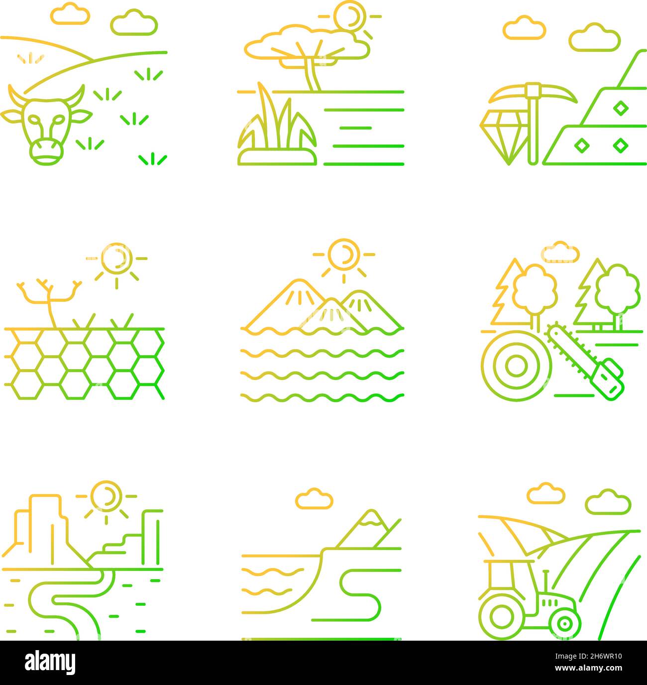 Industrial land gradient linear vector icons set Stock Vector