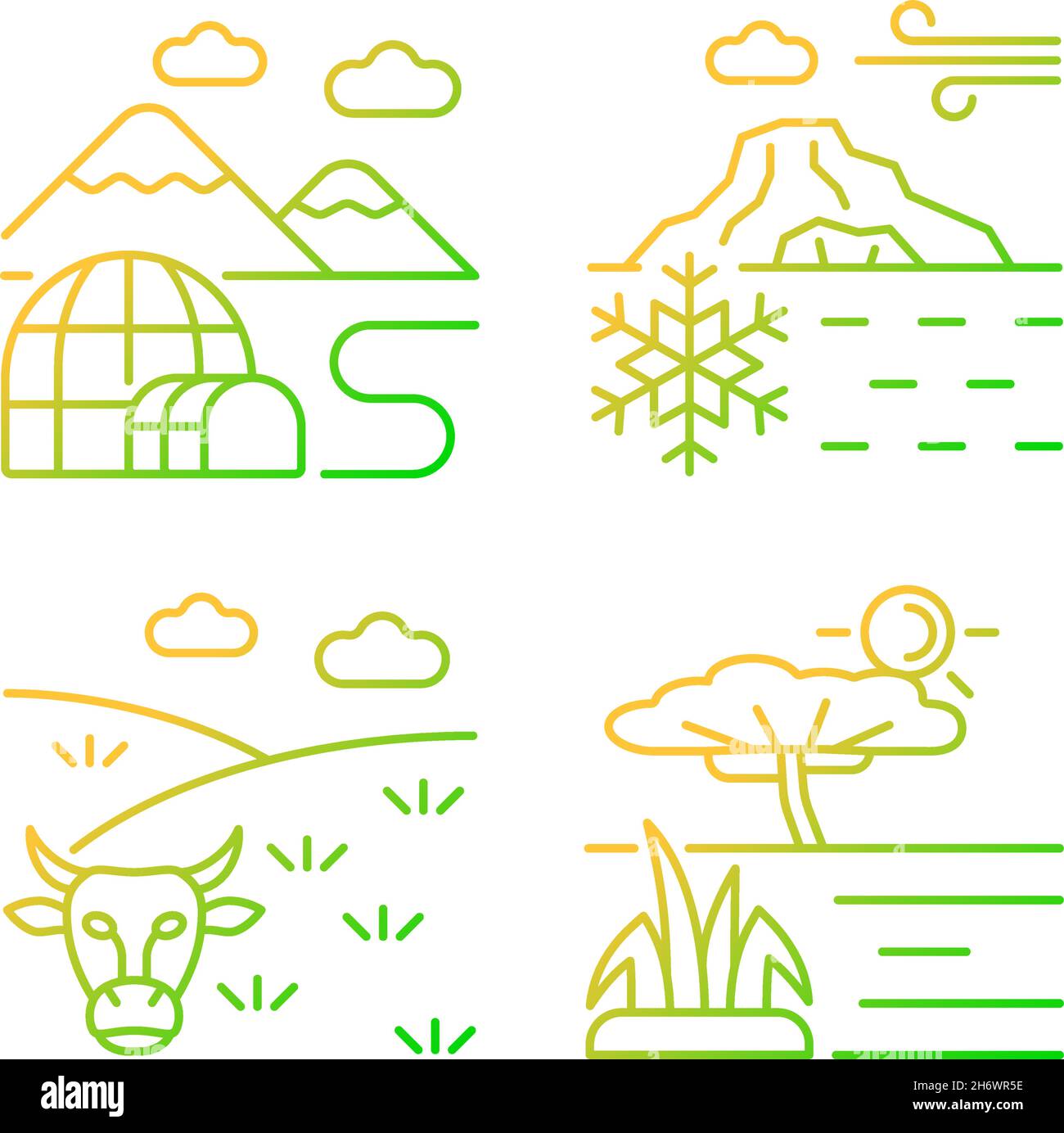 Climate zones gradient linear vector icons set Stock Vector