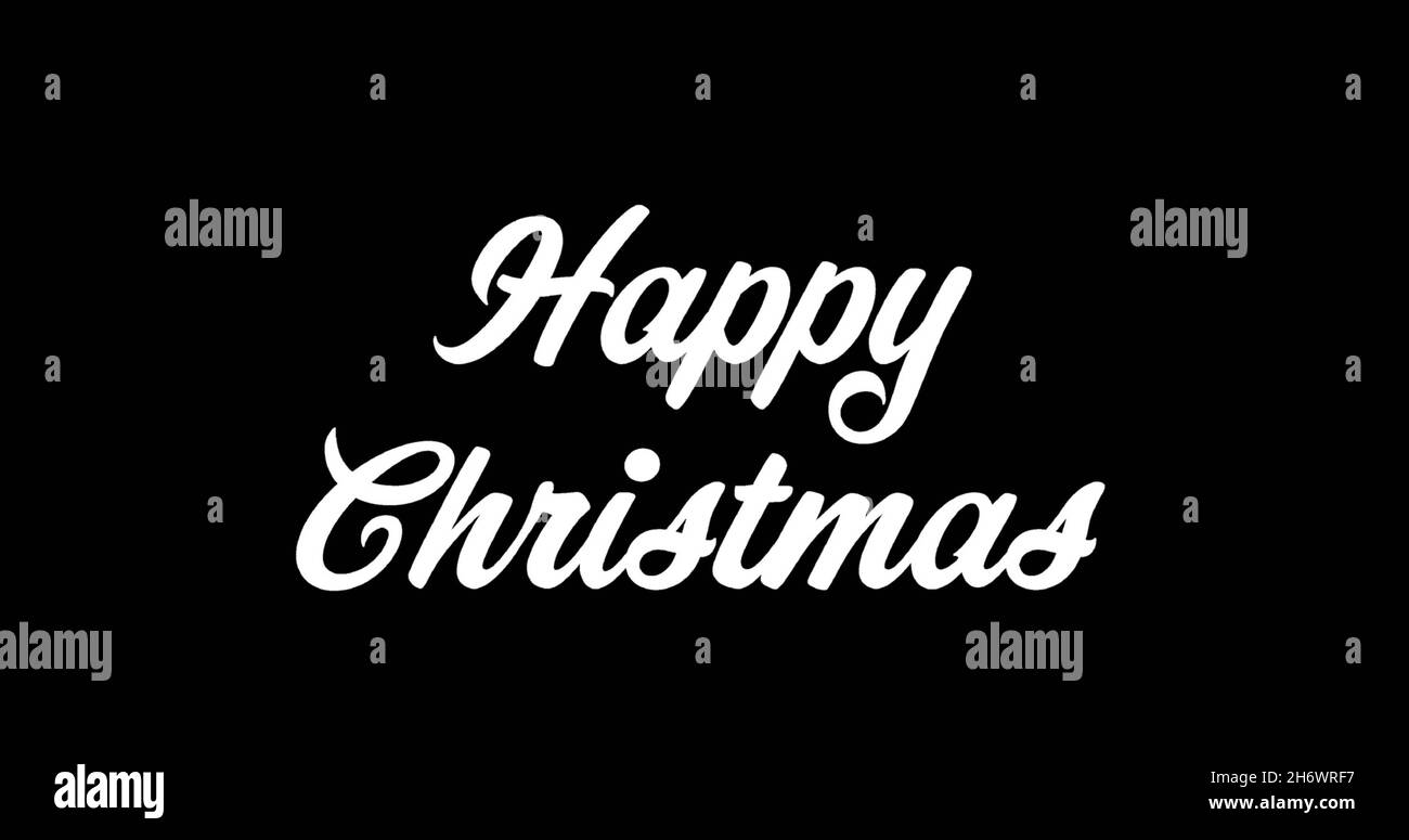 Image of happy christmas text on black background. christmas, winter, tradition and celebration concept digitally generated image. Stock Photo