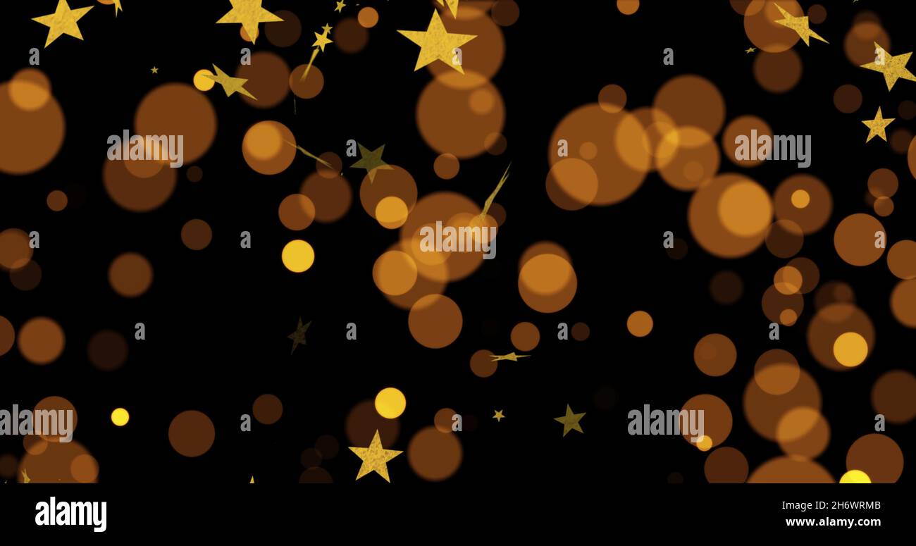 Image of light spots and stars on black background. party and