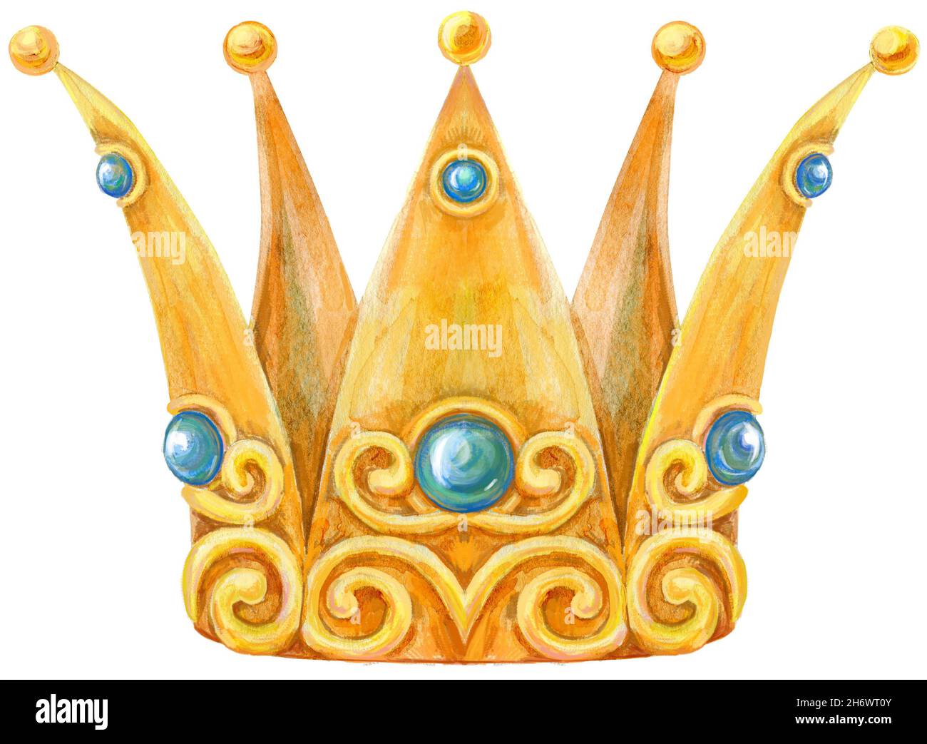 Watercolor Gold Crown with precious stones sapphire and emerald Stock ...