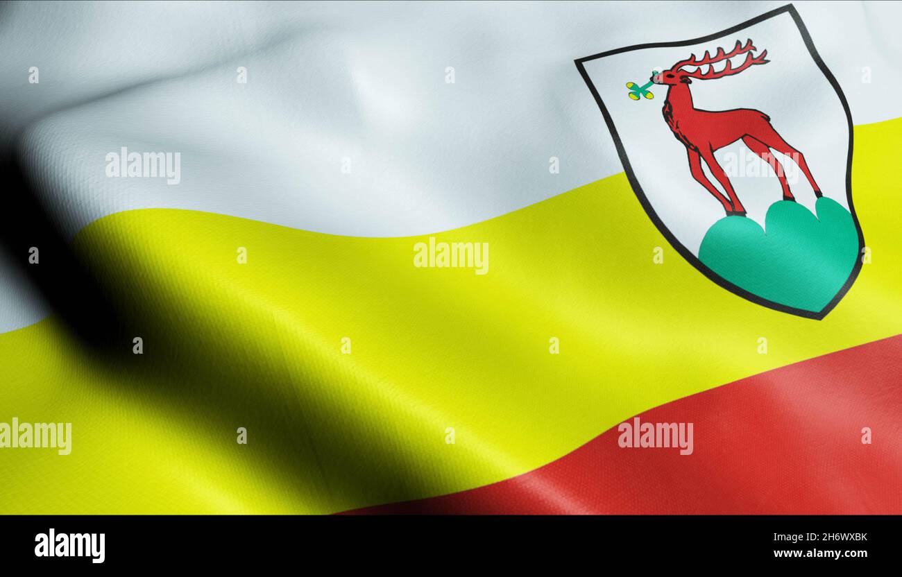 3D Illustration of a waving Poland city flag of Jelenia Gora Stock Photo