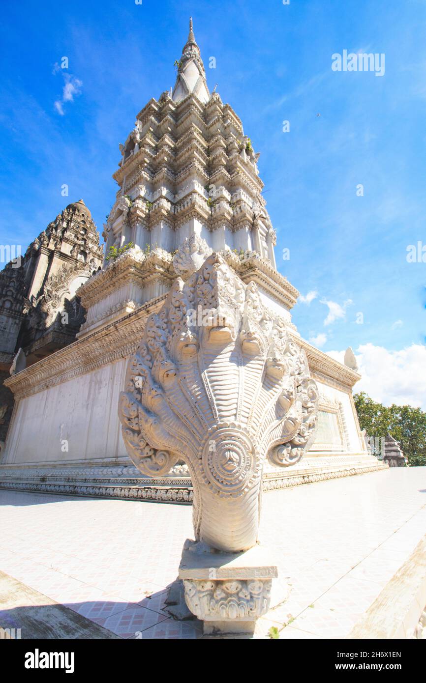 Naga scultpure in Phnom Srey and Phnom Pros Temple in Kampong Cham, Cambodia Stock Photo