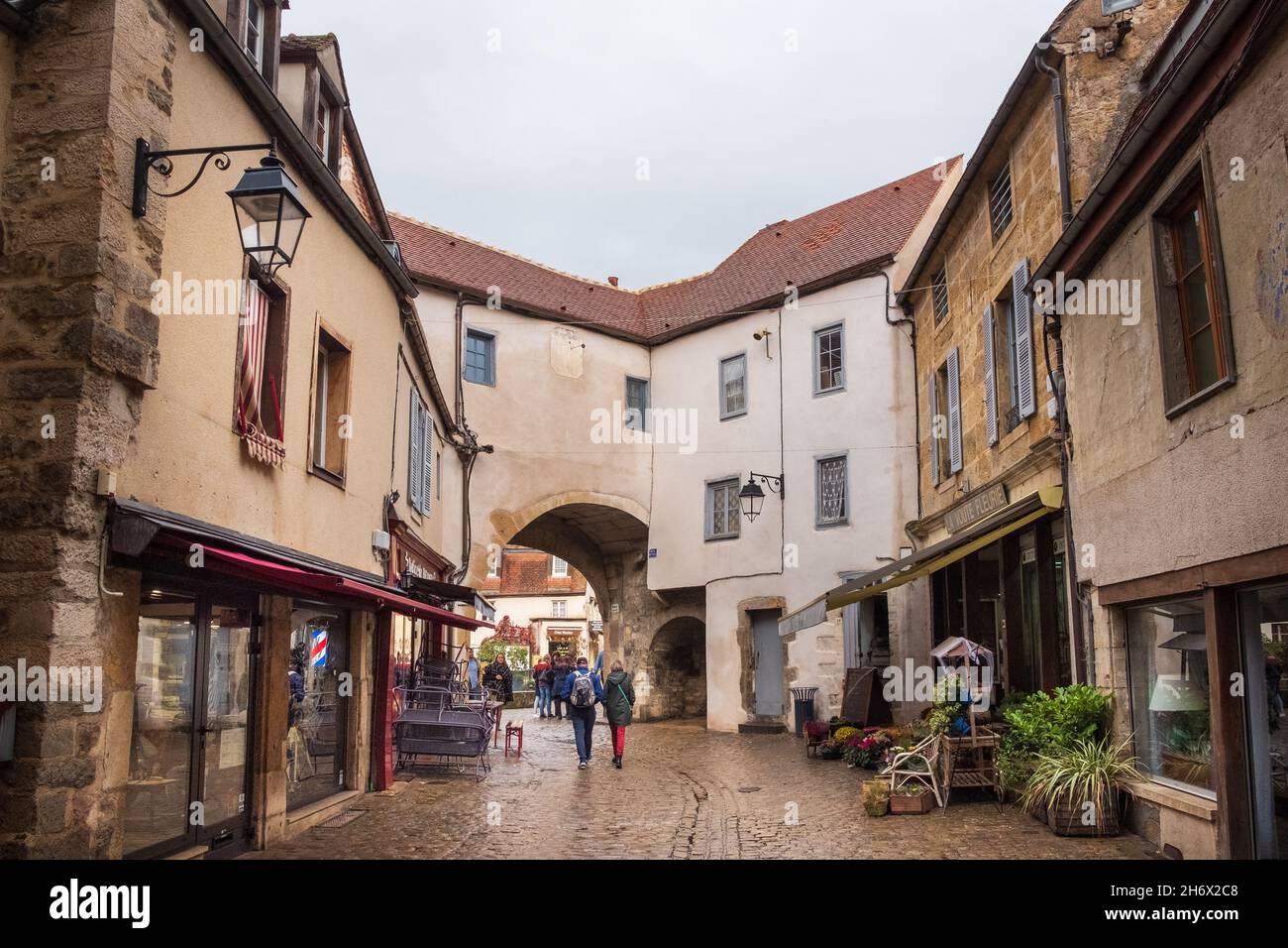 The east gate, looking out from the medieval heart of Semur en Auxois, France Stock Photo