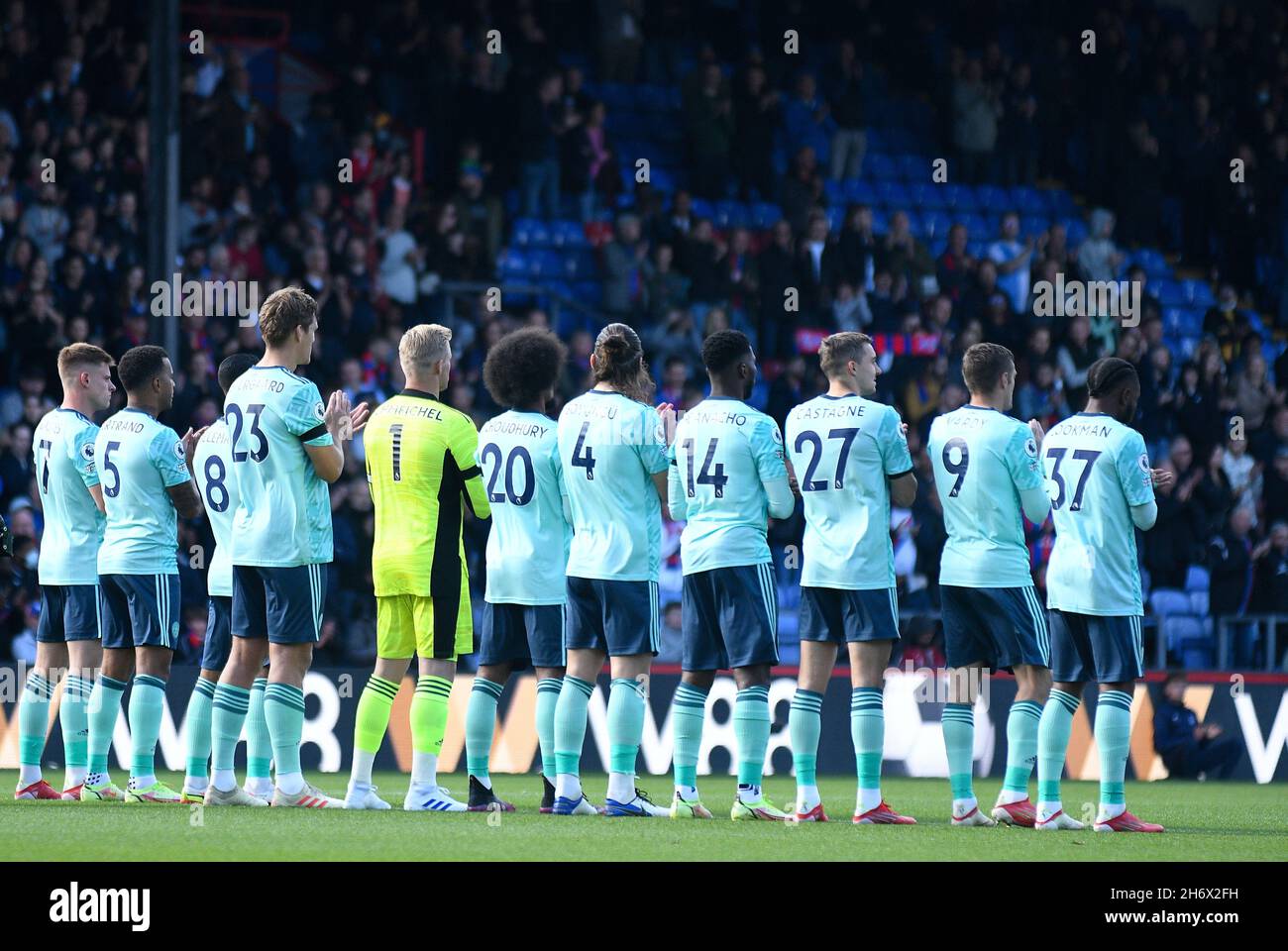 LONDON, ENGLAND - OCTOBER 3, 2021: Leicester players pictured ahead of the 2021-22 Premier League matchweek 7 game between Crystal Palace FC and Leicester CIty FC at Selhurst Park. Copyright: Cosmin Iftode/Picstaff Stock Photo