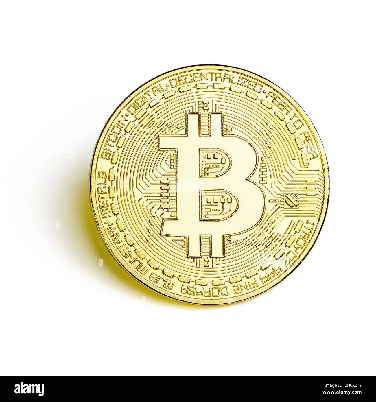 Gold bitcoin coin close-up isolated on white background the top view.  Virtual money and digital crypto currency concept Stock Photo - Alamy