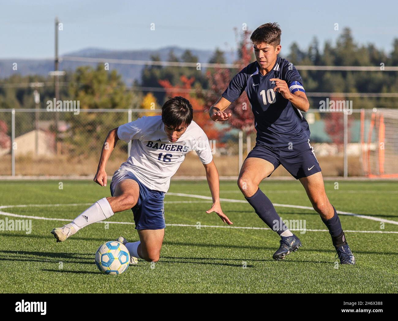 Soccer action with Bonners Ferry vs CDA Charter High School in Post
