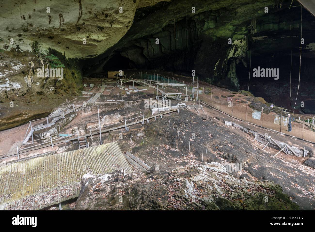 Archaeological dig area, Niah cave, Malaysia Stock Photo