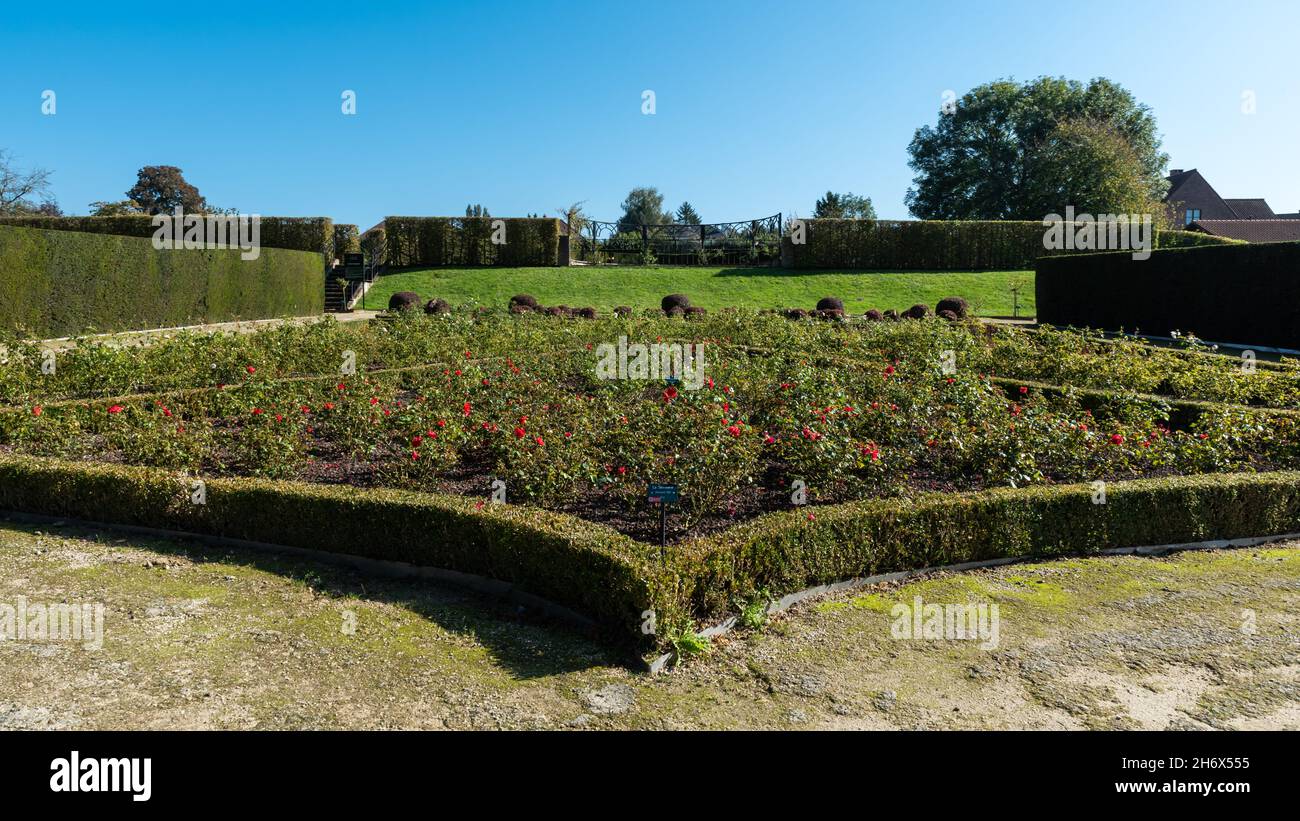 Sint-Pieters-Leeuw, Flemish Region - Belgium - 10 17 2021:  Entrance of the rose garden at the Coloma garden and park Stock Photo