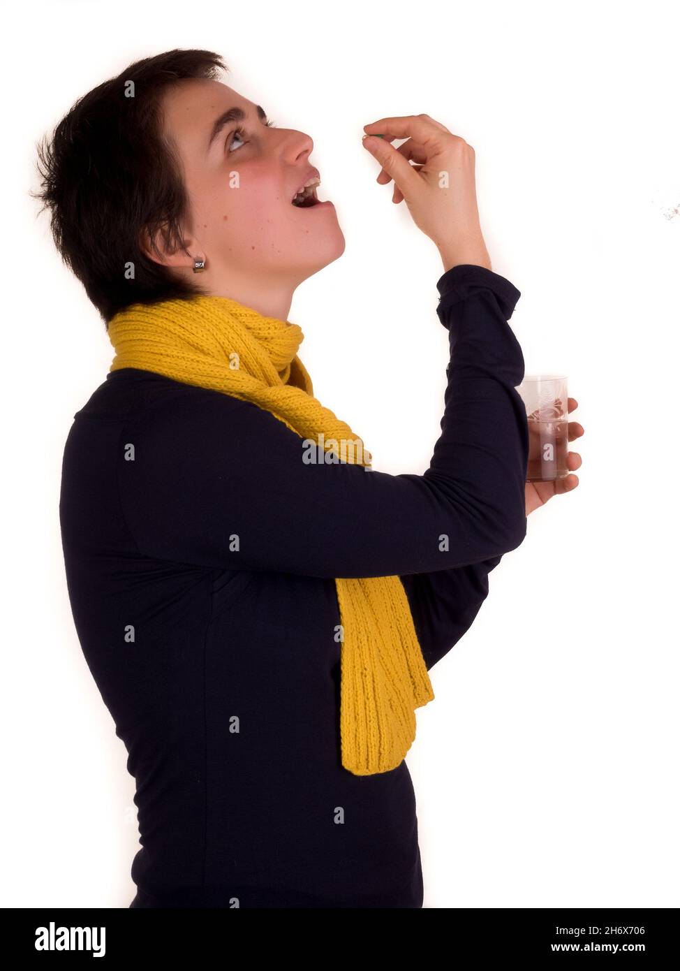 girl white background, short hair, emotions Stock Photo Alamy