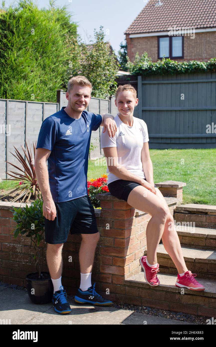 11/08/21 - Badminton England mixed doubles players Marcus Ellis and Lauren Smith at their home following Covid-19 lockdown in England. Stock Photo