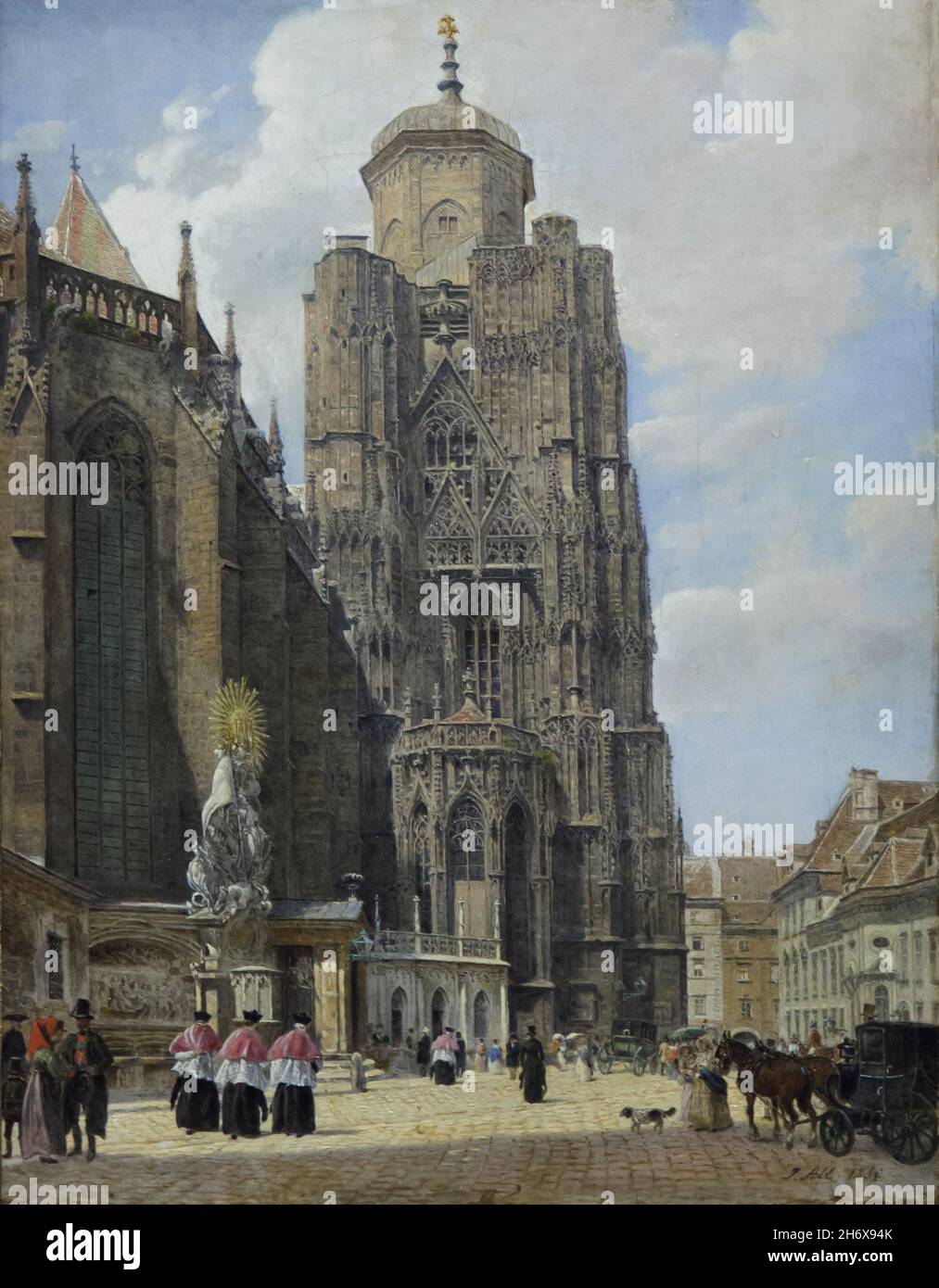 Painting 'Saint Stephen's Cathedral in Vienna' by German painter Jakob Alt (1850) on display in the Belvedere Museum in Vienna, Austria. Stock Photo