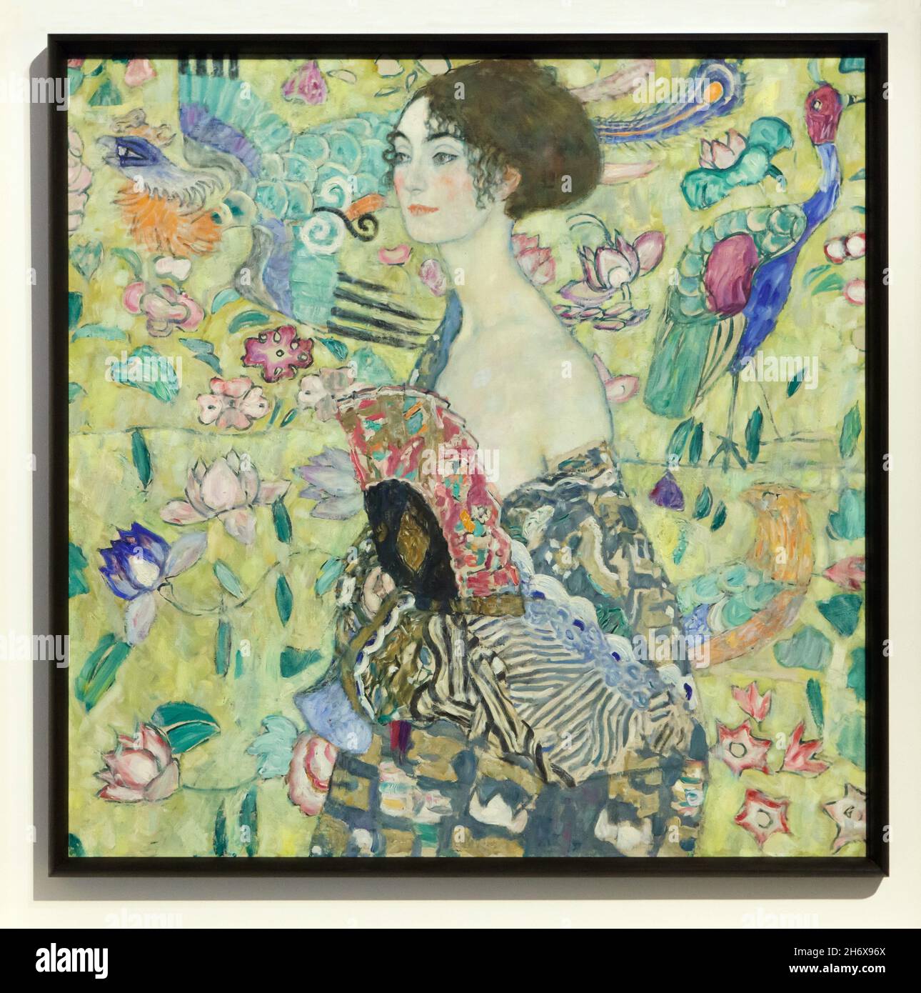 Painting 'Lady with Fan' by Austrian symbolist painter Gustav Klimt (1917-1918) on display in the Belvedere Museum in Vienna, Austria. Stock Photo