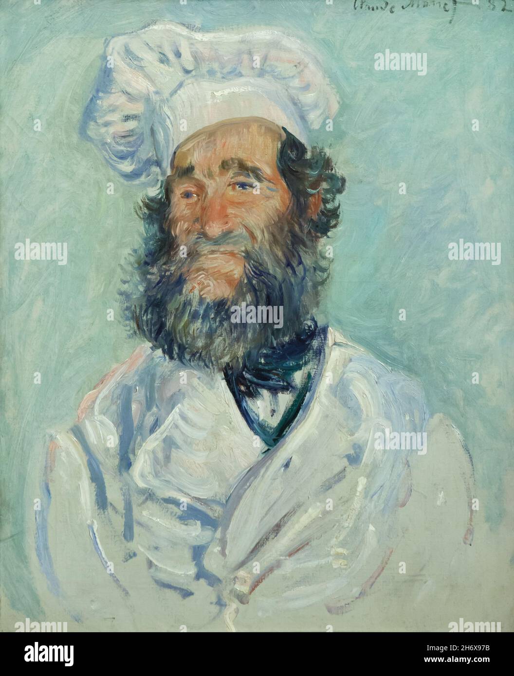 Painting 'The Chef' ('Le Père Paul') by French Impressionist painter Claude Monet (1882) on display in the Belvedere Museum in Vienna, Austria. Chef Paul Antoine Graff is depicted in the portrait. Stock Photo