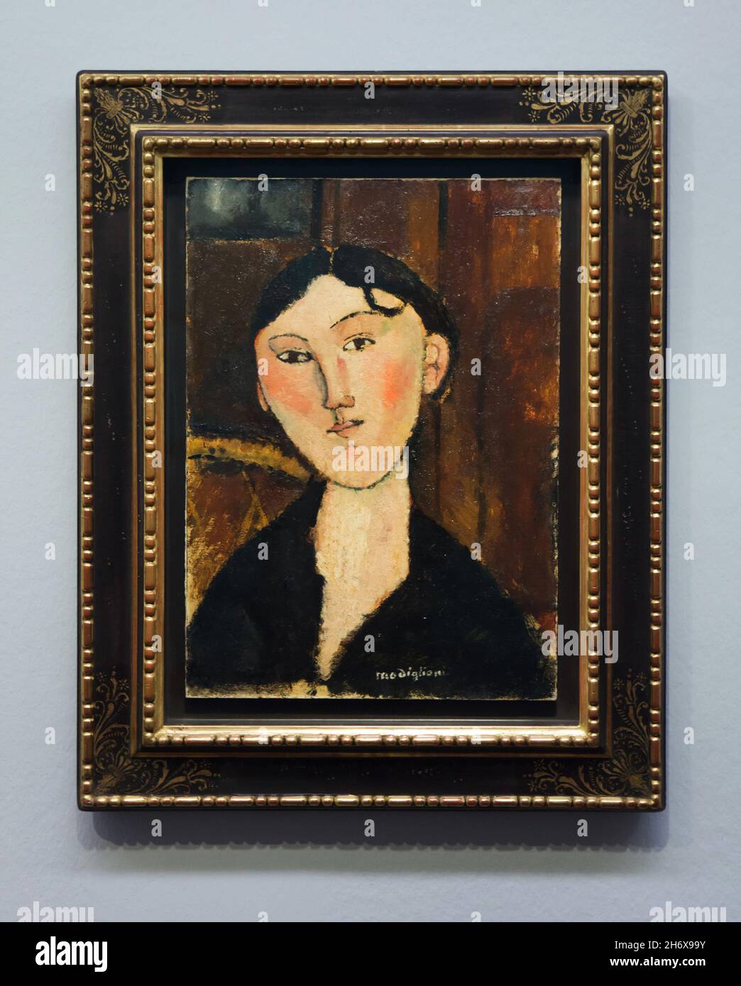Painting 'Beatrice Hastings' by Italian modernist painter Amedeo Modigliani (1915) on display at his retrospective exhibition in the Albertina Museum in Vienna, Austria. The exhibition marking the centenary of artist's death runs till 9 January 2022. Stock Photo