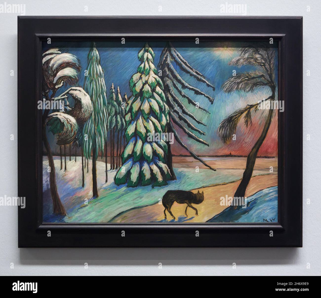 Painting 'Night Prowler' by Russian expressionist painter Marianne von Werefkin (1920) on display in the Albertina Museum in Vienna, Austria. Stock Photo