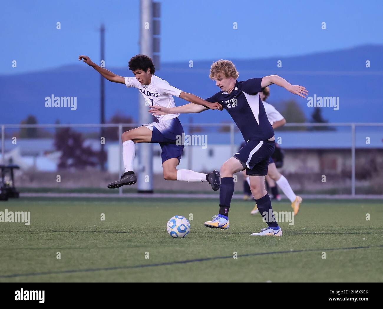 Soccer action with Bonners Ferry vs CDA Charter High School in Post