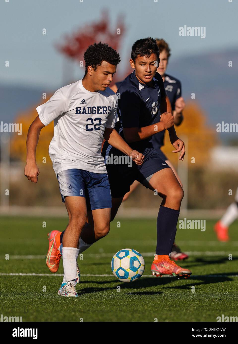 Soccer action with Bonners Ferry vs CDA Charter High School in Post