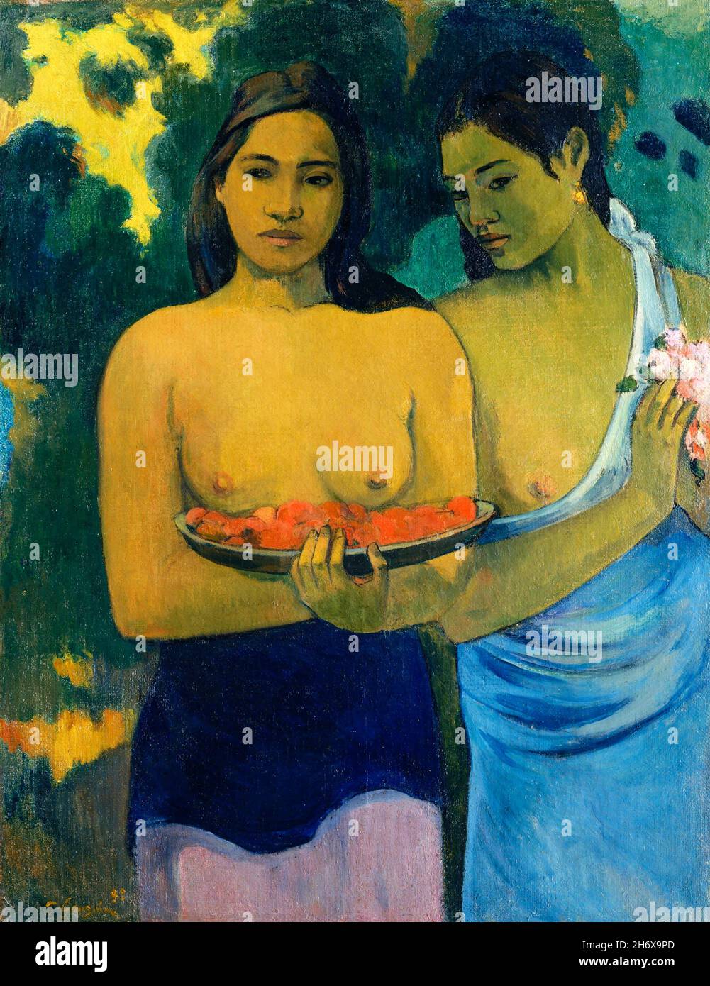 Two Tahitian Women by Paul Gauguin (1848-1903), oil on canvas, 1899 Stock Photo