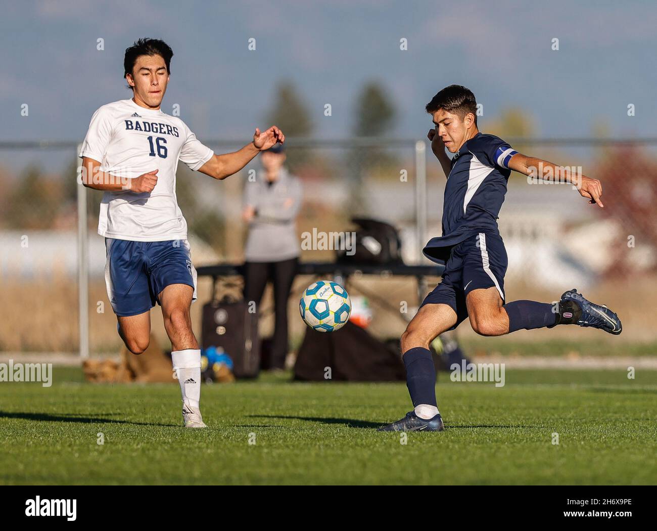 Soccer action with Bonners Ferry vs CDA Charter High School in Post