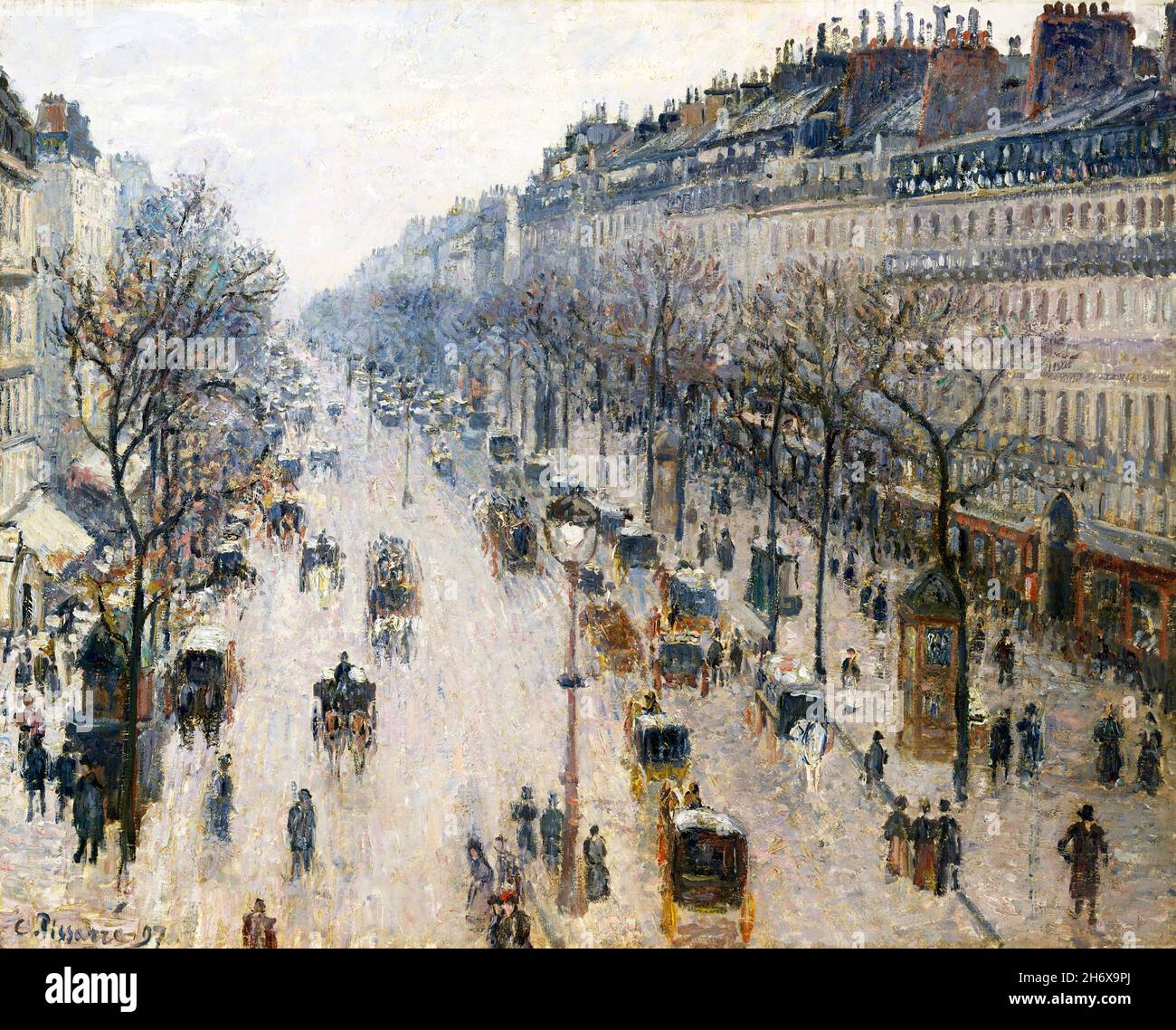 Pissarro. Painting entitled 'The Boulevard Montmartre on a Winter Morning' by Camille Pissarro (1830-1903), oil on canvas, 1897 Stock Photo